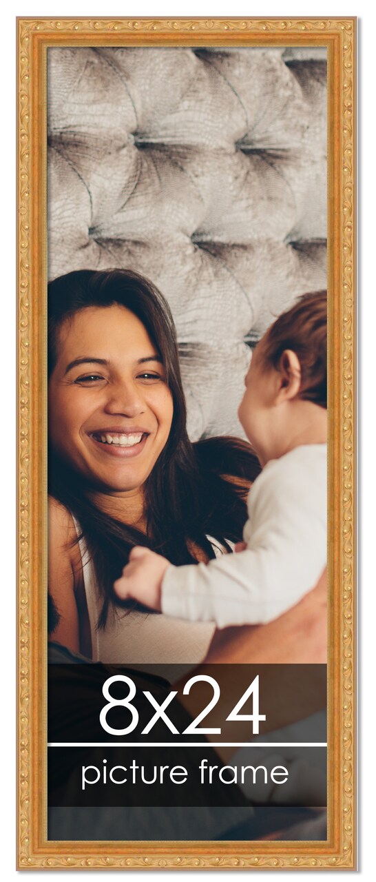 8x24 Solid Wood Antique Picture Frame with UV-Resistant Acrylic & Acid-Free Backing, Available in 4 Finishes: Bronze, Gold, Silver, and Gold with Black